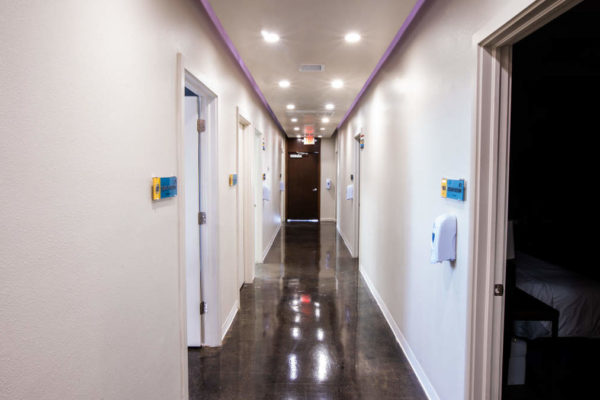 Medical Hallway With Sanitizers